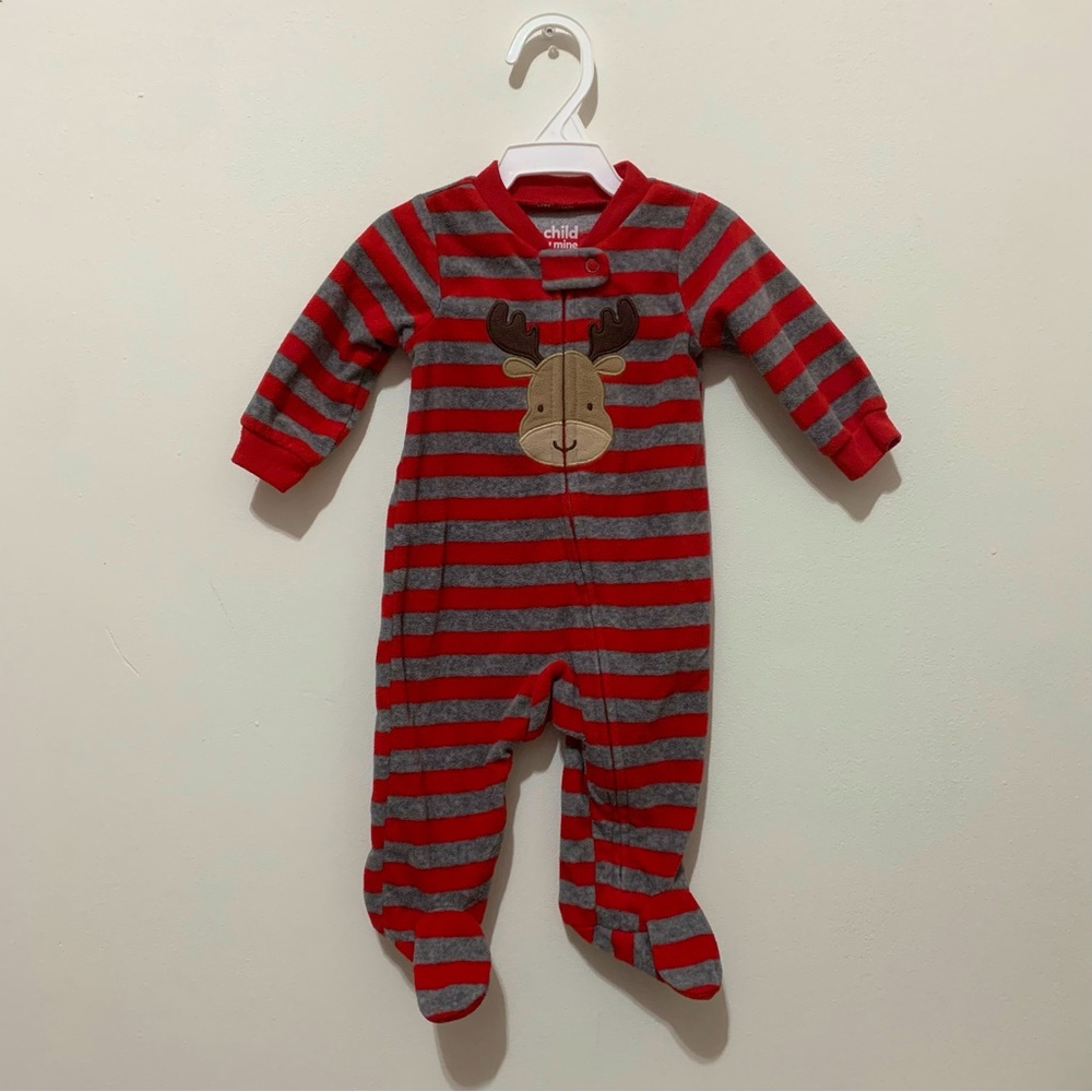 Carter’s🎀 Red Striped Reindeer Fleece Sleeper🎀 baby clothes winter pajamas